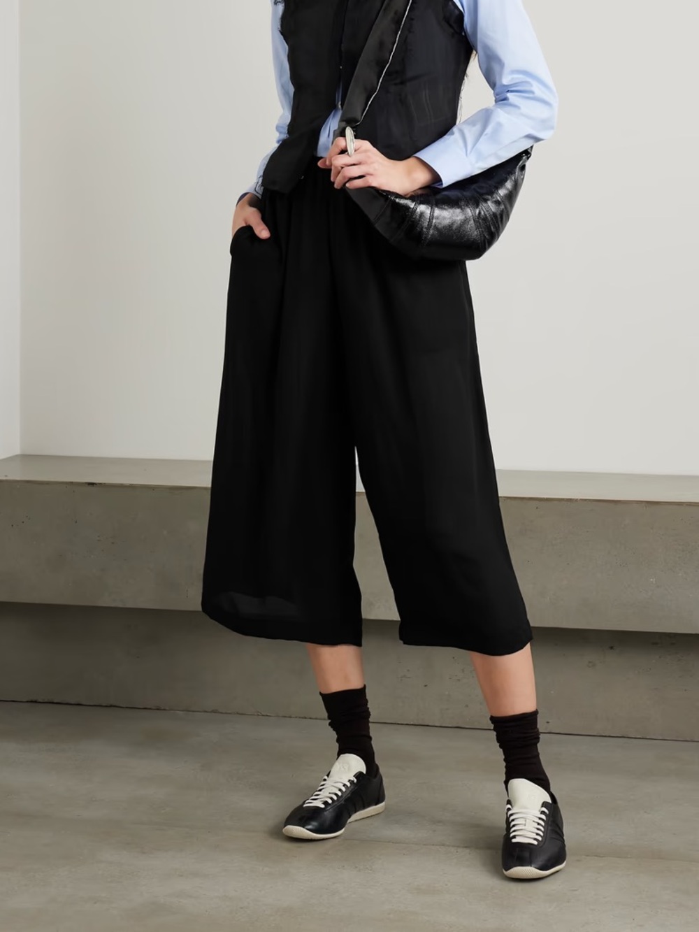 COMME DES GARÇONS Cropped crepe de chine wide-leg pants